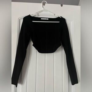 Altar'd State Black Corset style Long Sleeve Crop Top